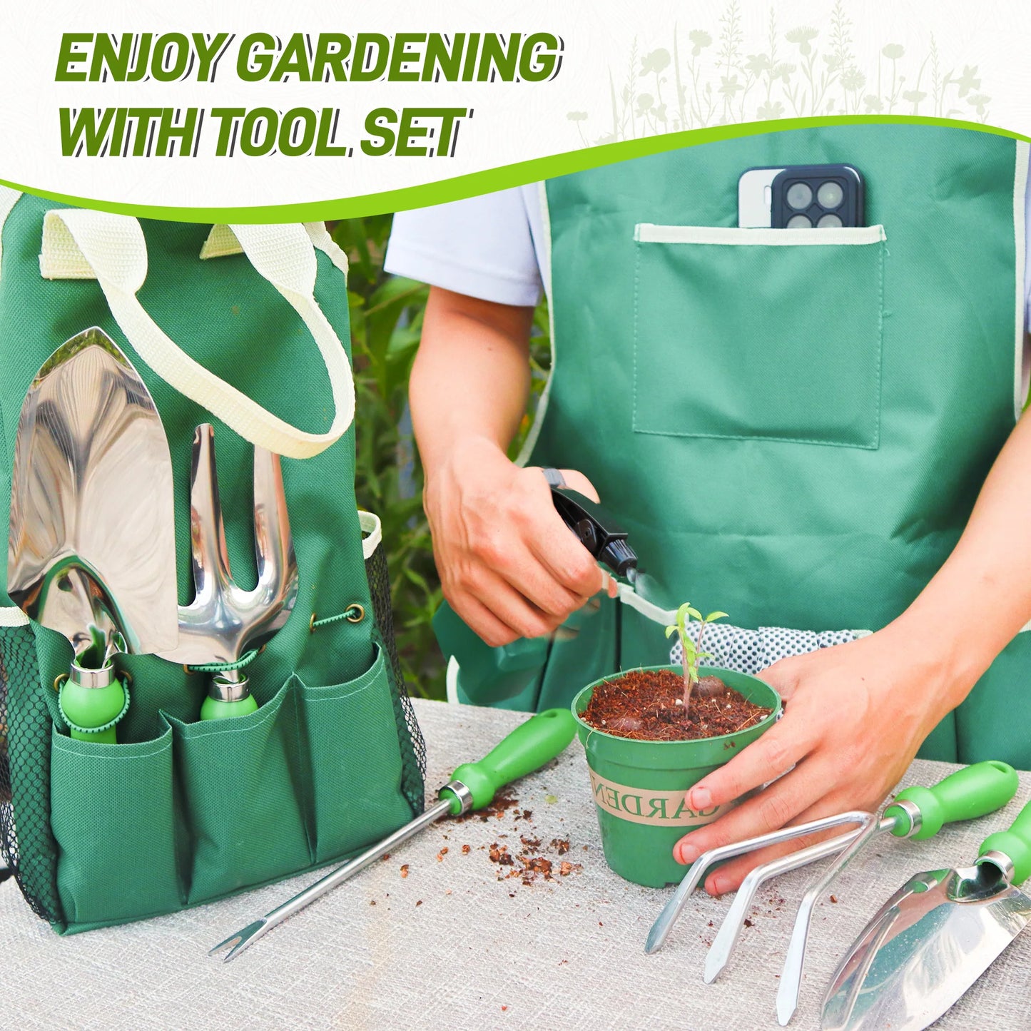 11 Piece Garden Tool Set With Organizer Handbag For Pruning