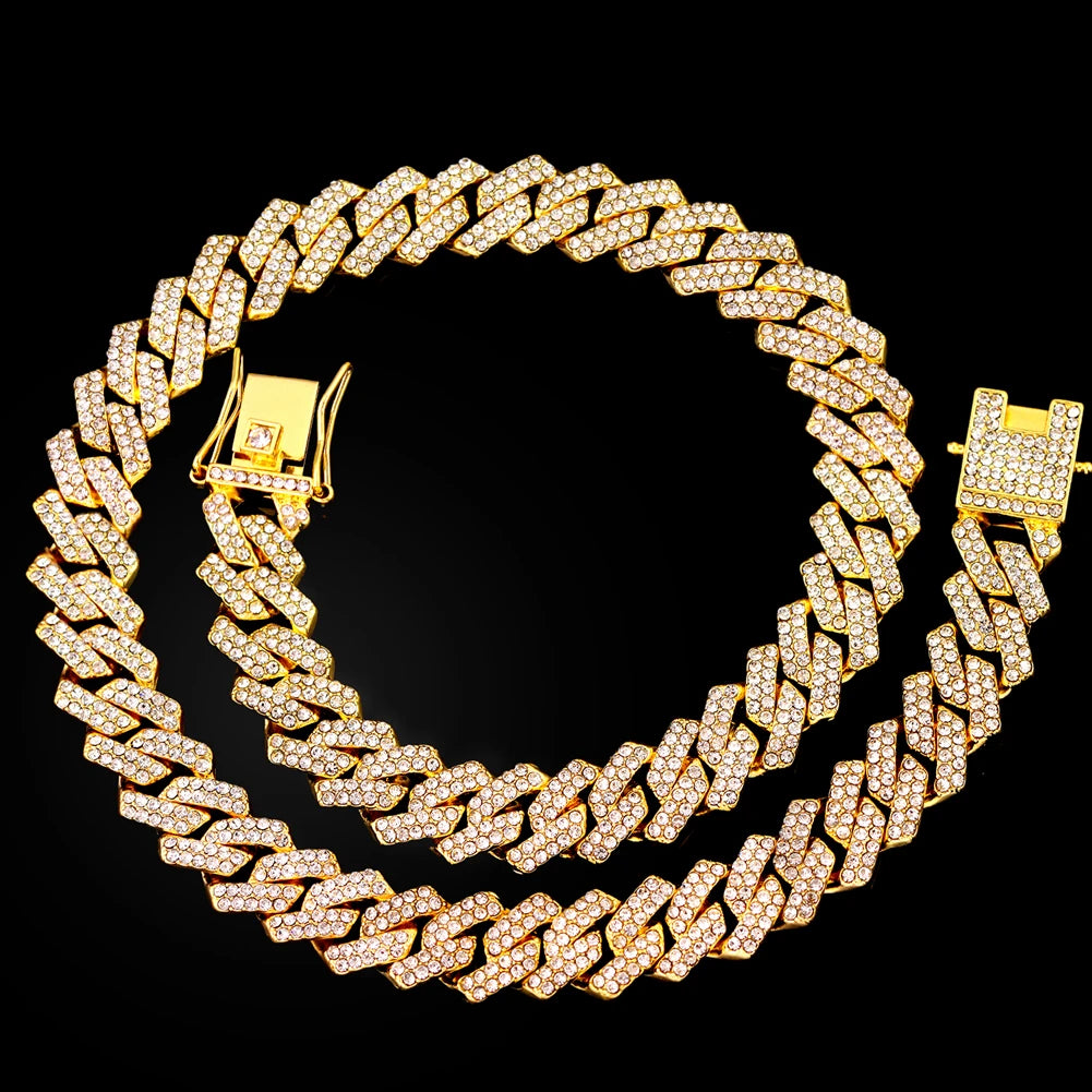 Unisex Cuban Chain Necklace Ice Frozen Diamond Shaped Hip Hop