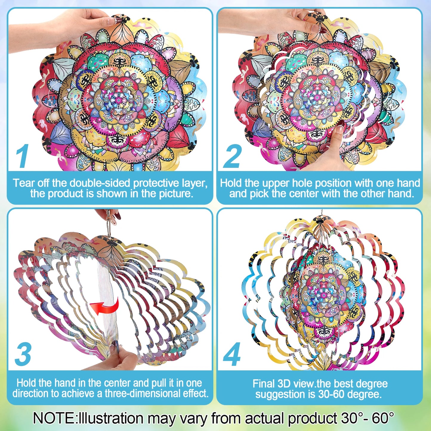 Animal Wind Turbine Outdoor Decoration Mandala 3D Rotating Wind Chime