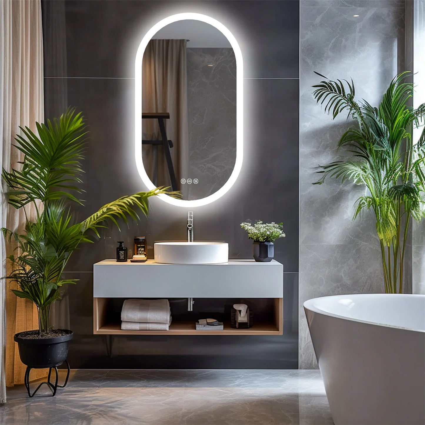 Wisfor Backlit LED Oval Bathroom Mirror Dimmable 3 Color Temperatures