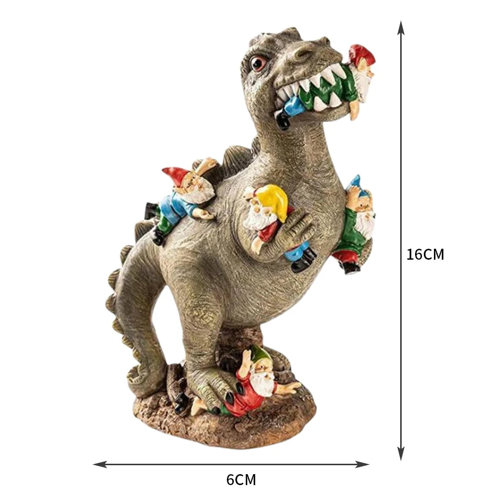 Dinosaur Eating Gnomes Resin Garden Ornaments Outdoor Decor