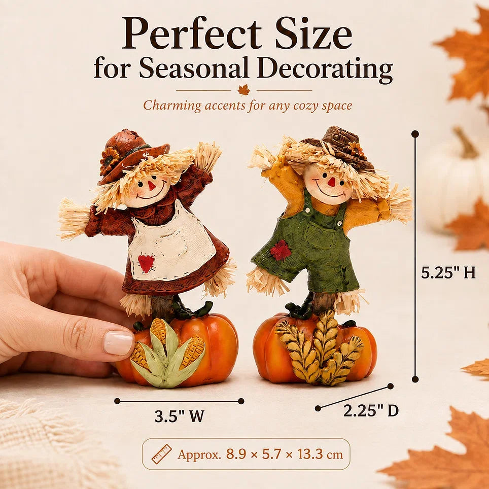 Hodao Hand Painted Fall Harvest Scarecrow Figurines Set For Thanksgiving