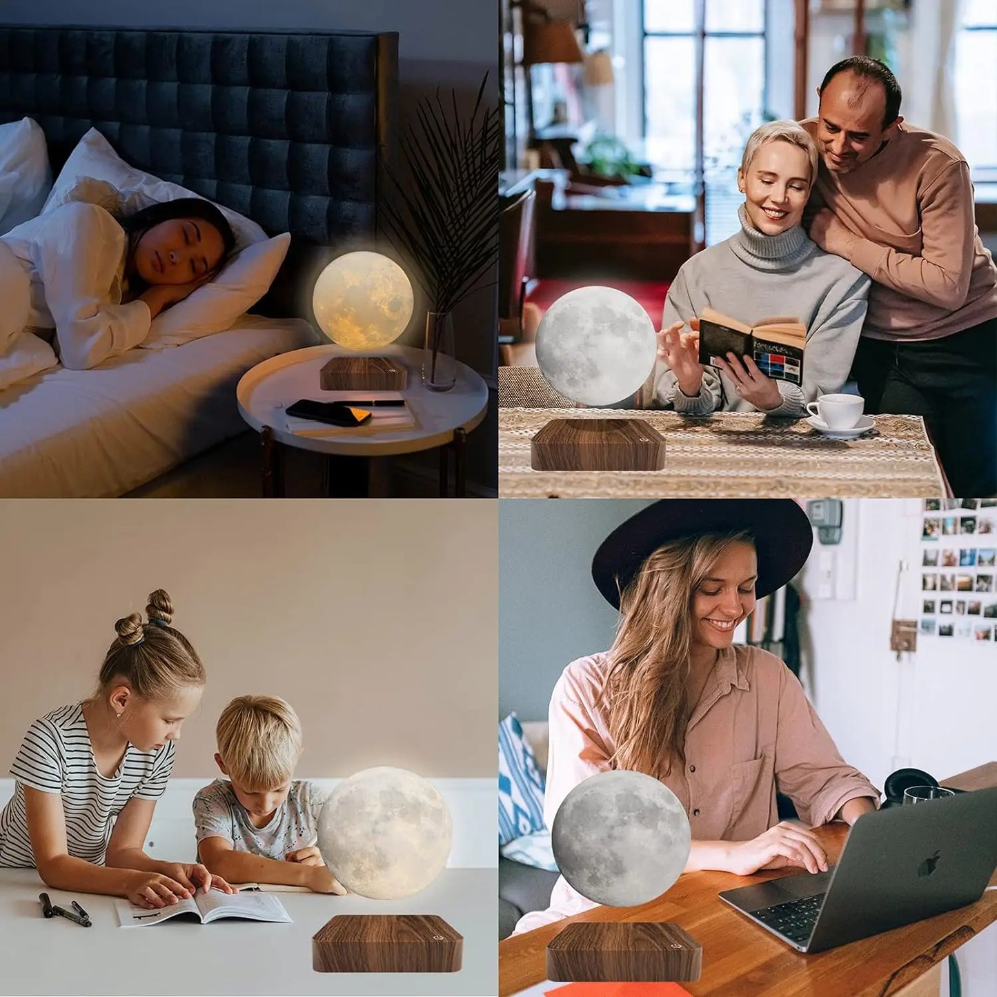 Mexllex Magnetic Floating Rotating Moon Lamp Wooden Base LED Light