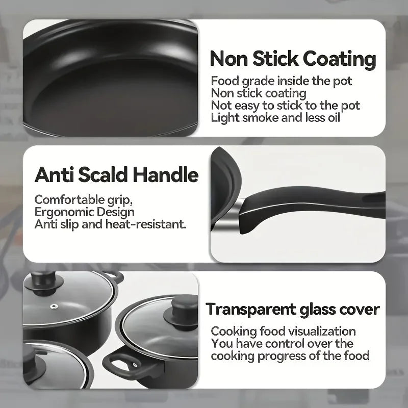 Aehome Nonstick Cookware Set With Stainless Steel Pots And Utensils