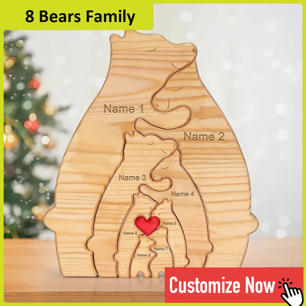 Personalized Bear Family Wooden Puzzle Free Engraving Name Gift