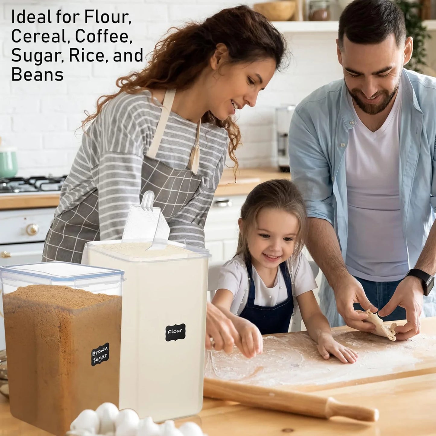 Two Pack Airtight Food Storage Containers For Cereal Flour Pantry