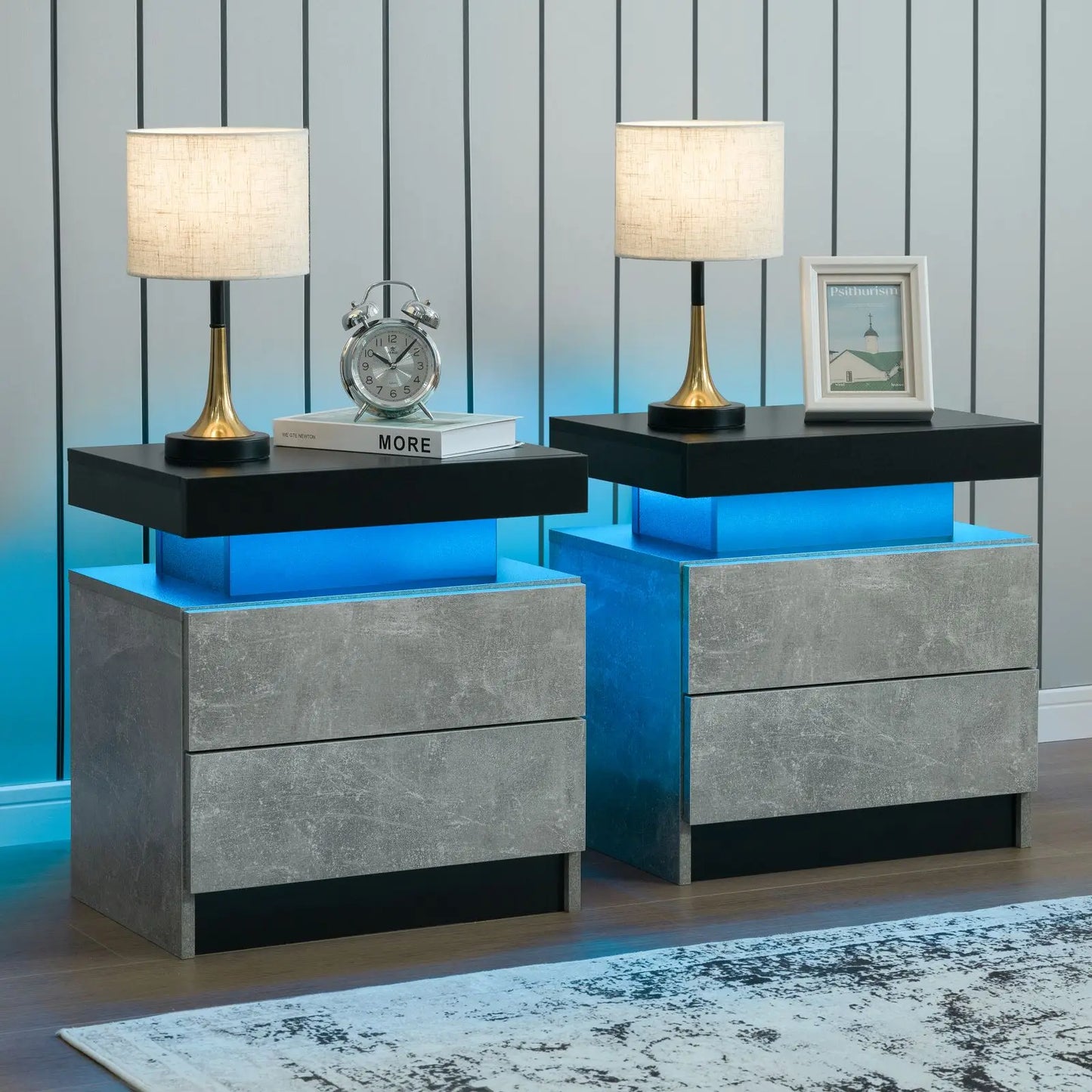 Cubehom Nightstand Set Of 2 With LED Drawers Bedside Table