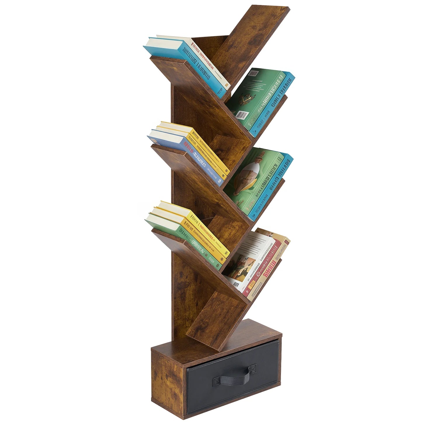 MCQ 7 Tier Tree Bookshelf With Drawer Corner Bookcase