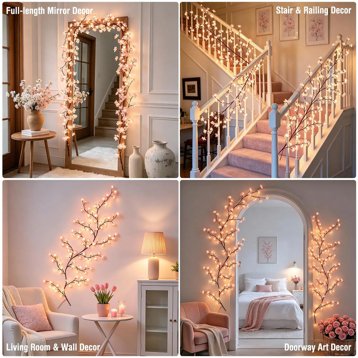Cherry Blossom Vine LED Lights With Remote For Room Decor