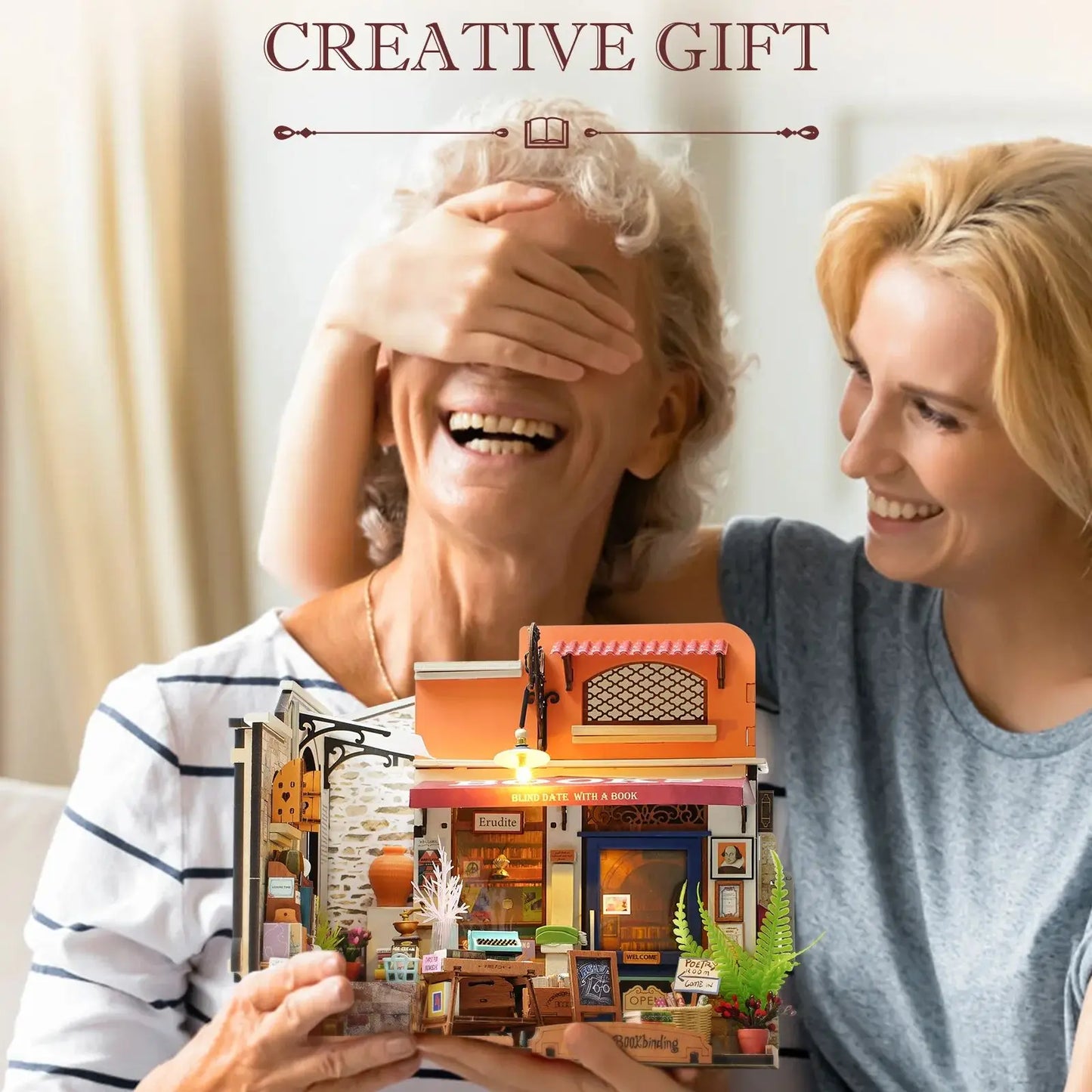 Rolife Corner Bookstore Dollhouse Kit 3D Wooden Puzzle