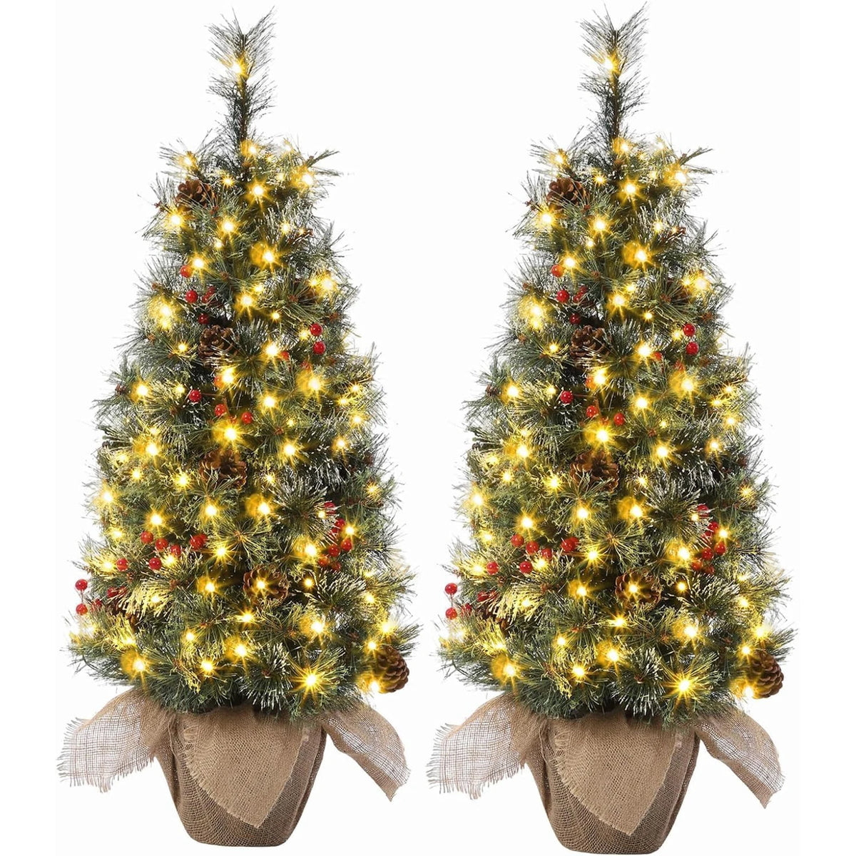 HiMISS Flocked Artificial Christmas Tree with Warm White Lights