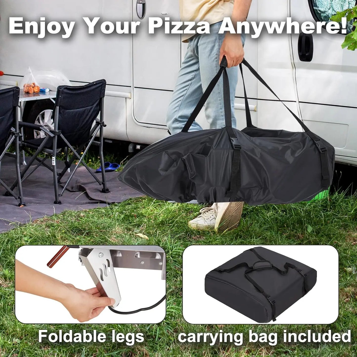 Outdoor Gas Pizza Oven With Rotating Stone And Carry Bag