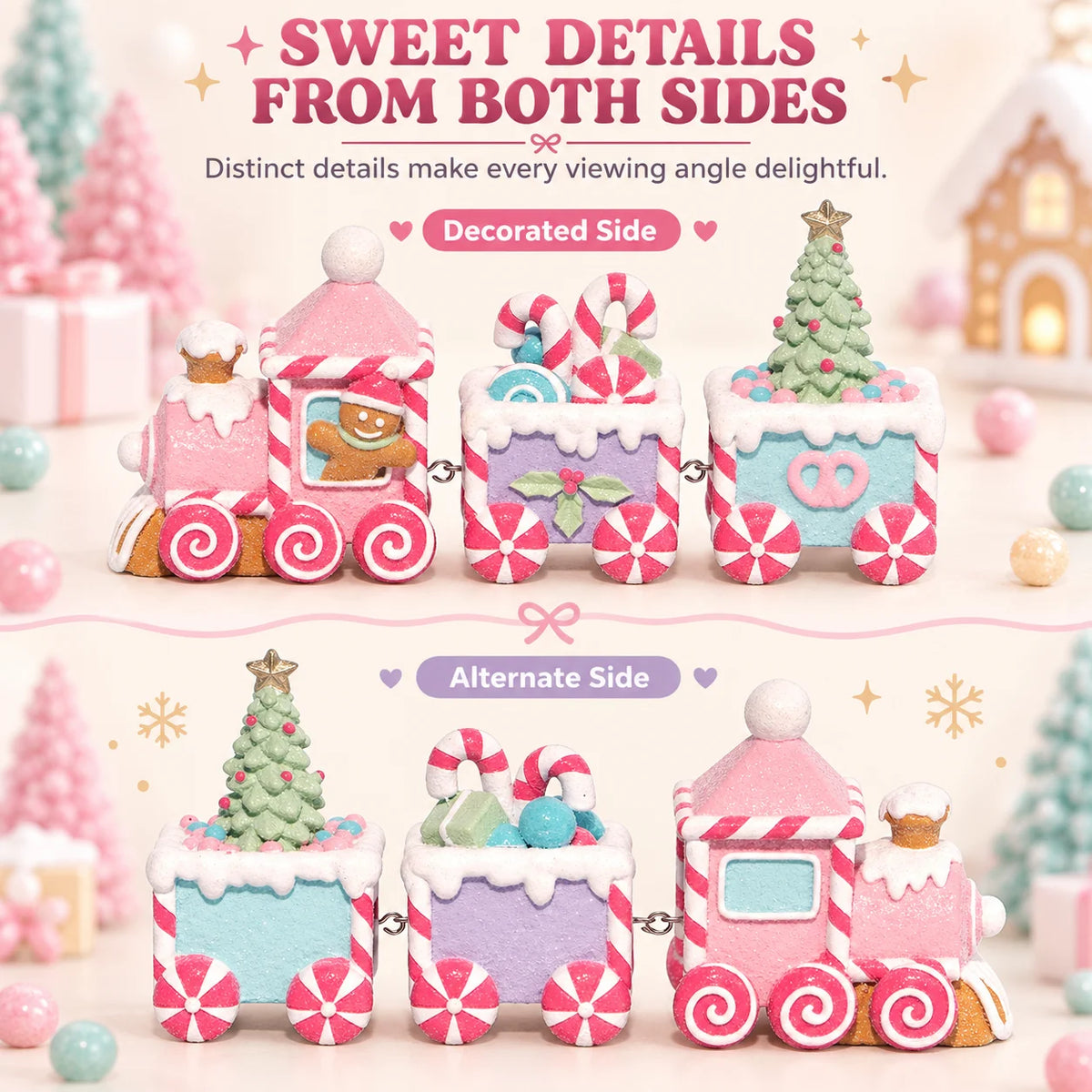 Hodao Gingerbread Christmas Train Figurine Set With Candy Themed Cars