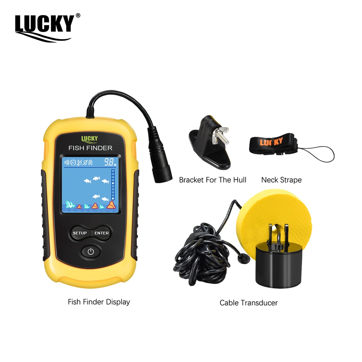 LuckyLaker Portable Sonar Fish Finder Alarm 100m Coverage 45 Degree