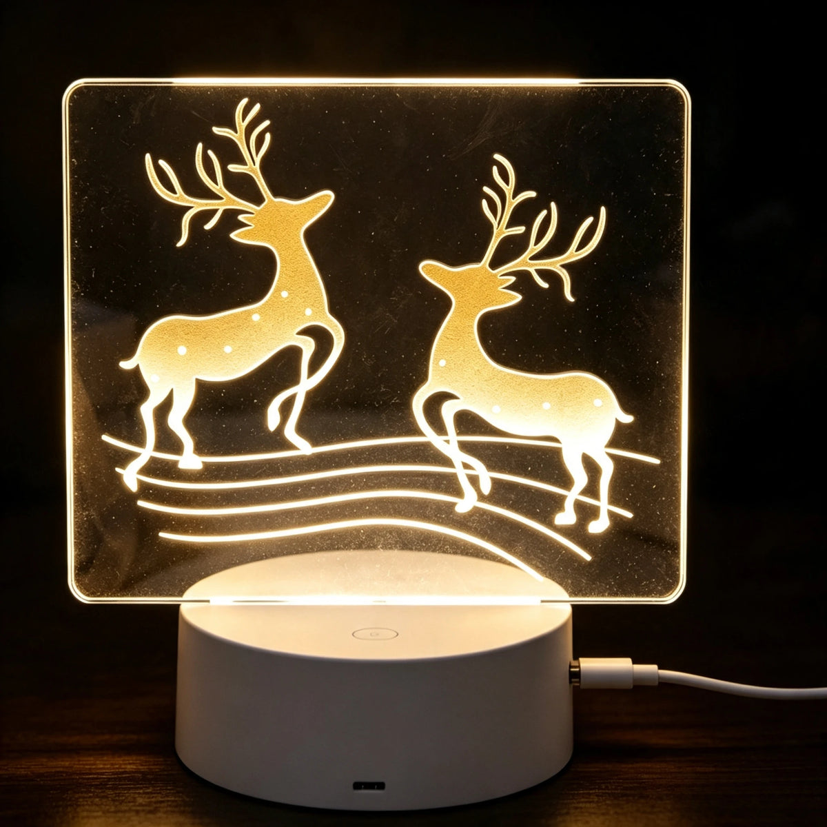 Engraved Spotted Deer Acrylic Night Light USB Powered Home Decor