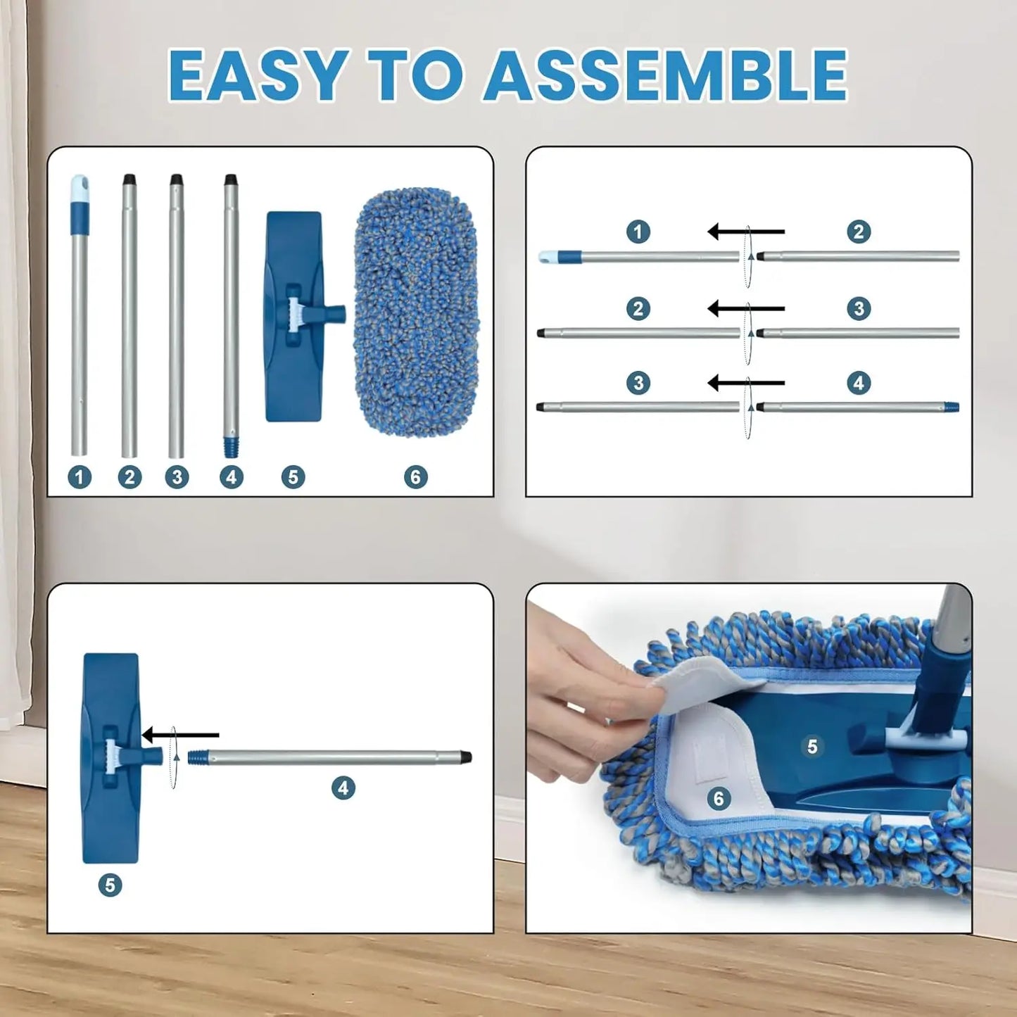 Washable Wet And Dry Mop With 360 Degree Rotating Microfiber