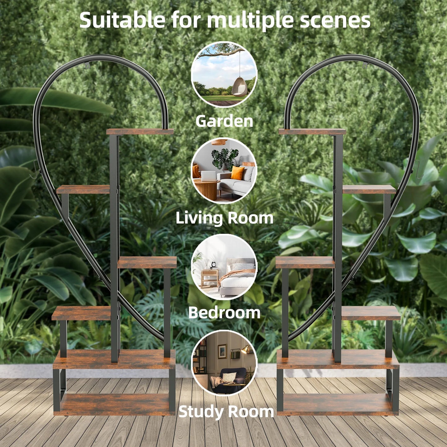 Plant Stand Half Heart Shaped Flower Shelf Rack 20 Pots With Hooks