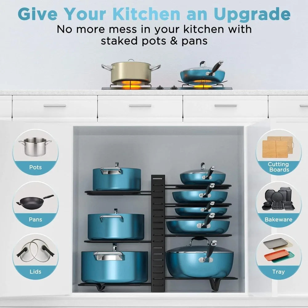Pots and Pans Cabinet Organizer Rack with DIY Adjustable System