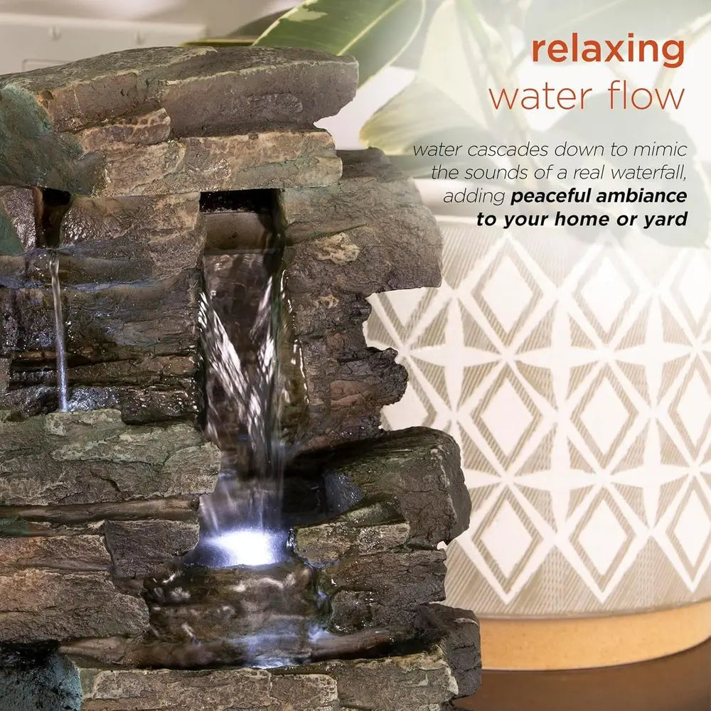 Indoor Tabletop Water Fountain With LED Four Tier Cascade