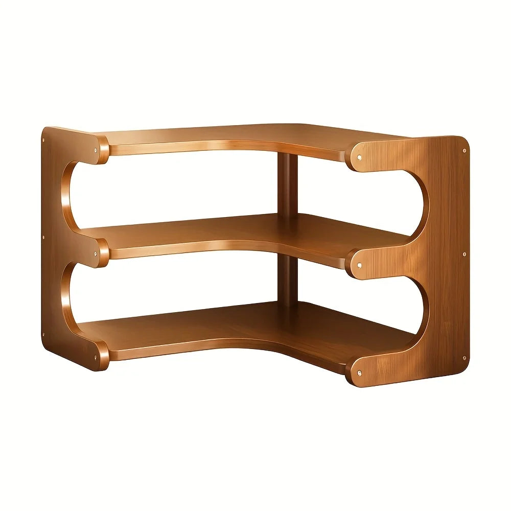 Multi-Tier Bamboo Corner Desk Shelf Space Saver for Home Office