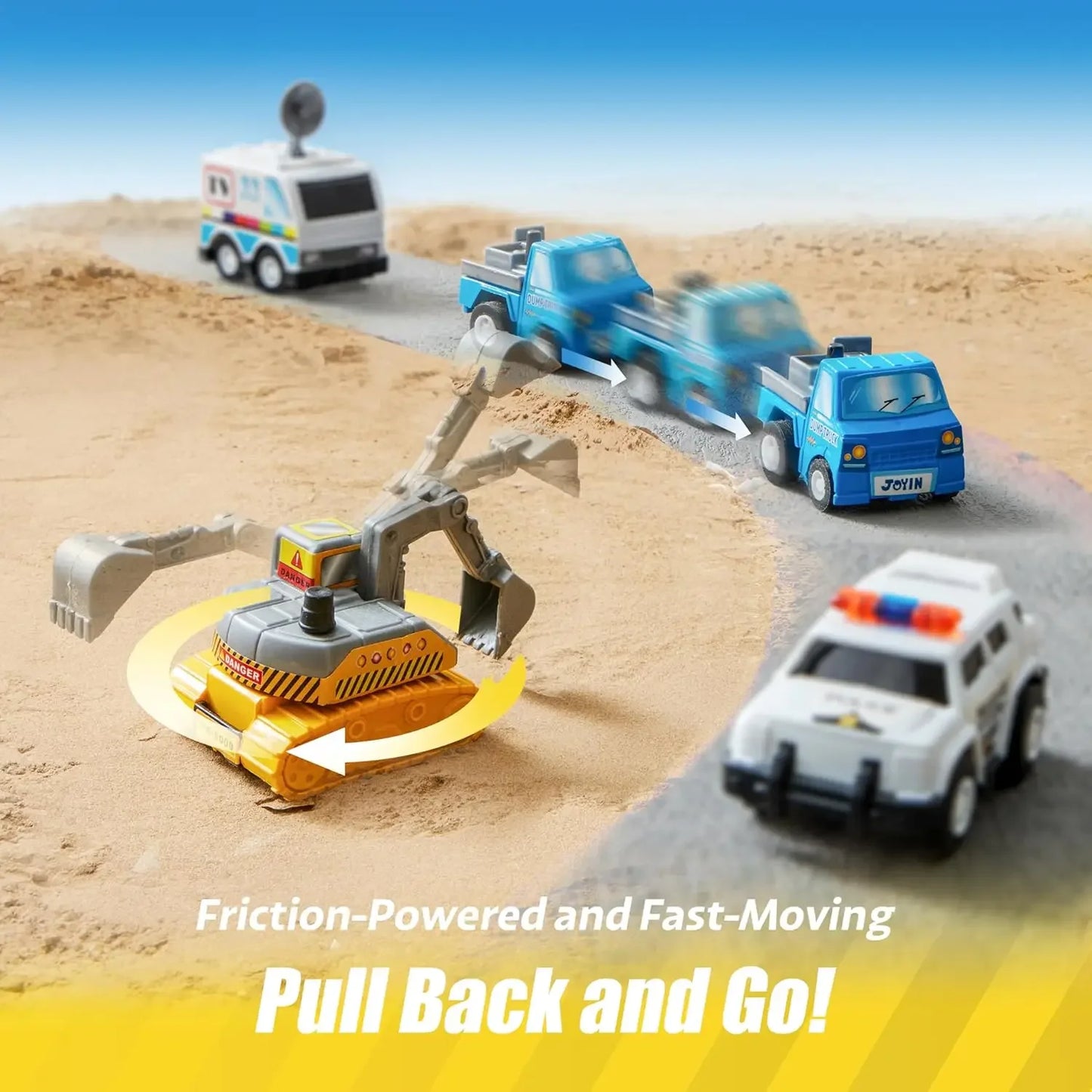 Joyfy 18 Pieces Friction Powered City Cars And Trucks Toy Set For Kids