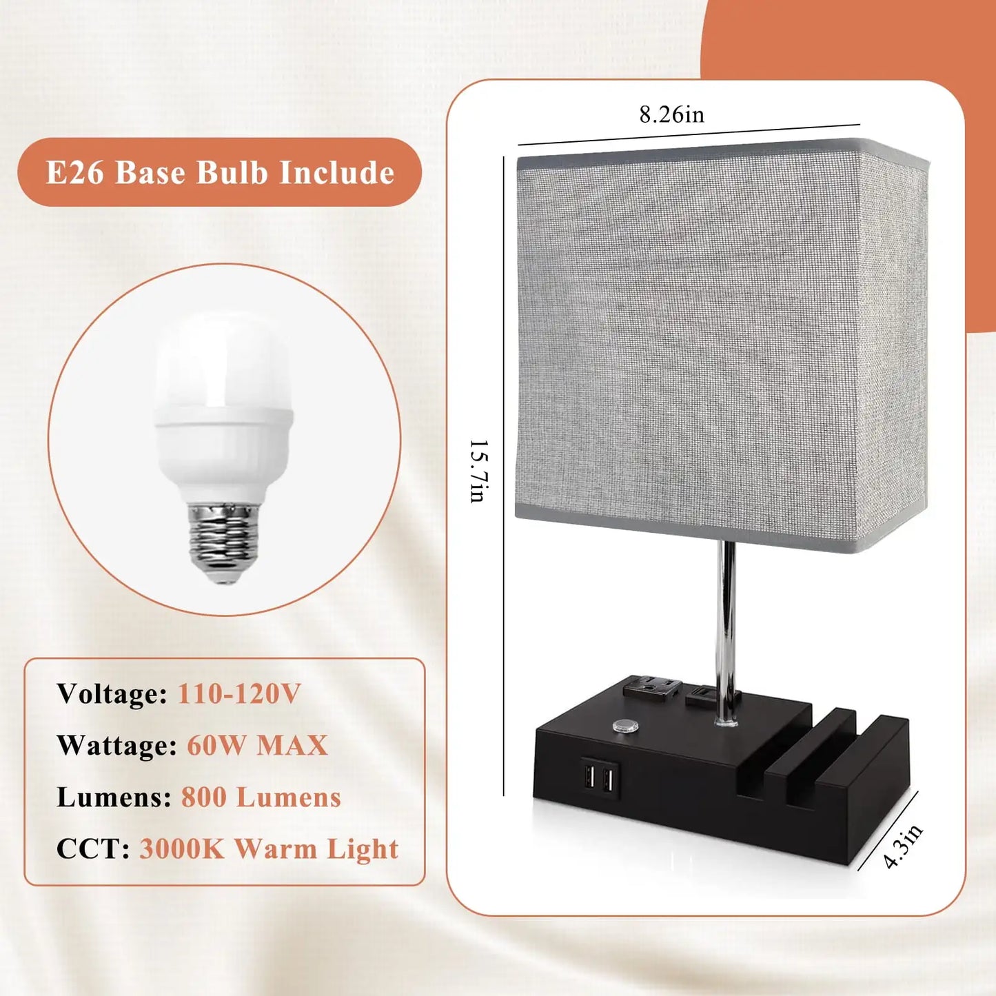 SZRSTH Bedside Lamp With Dual USB Ports And Dimmable LED