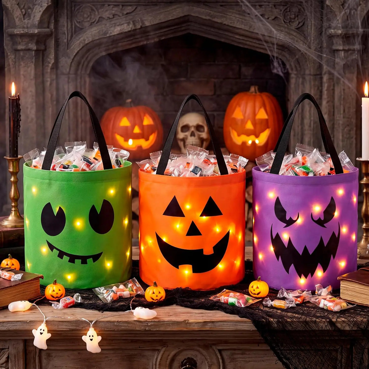 Joyfy Led Light Up Halloween Trick Or Treat Pumpkin Bucket