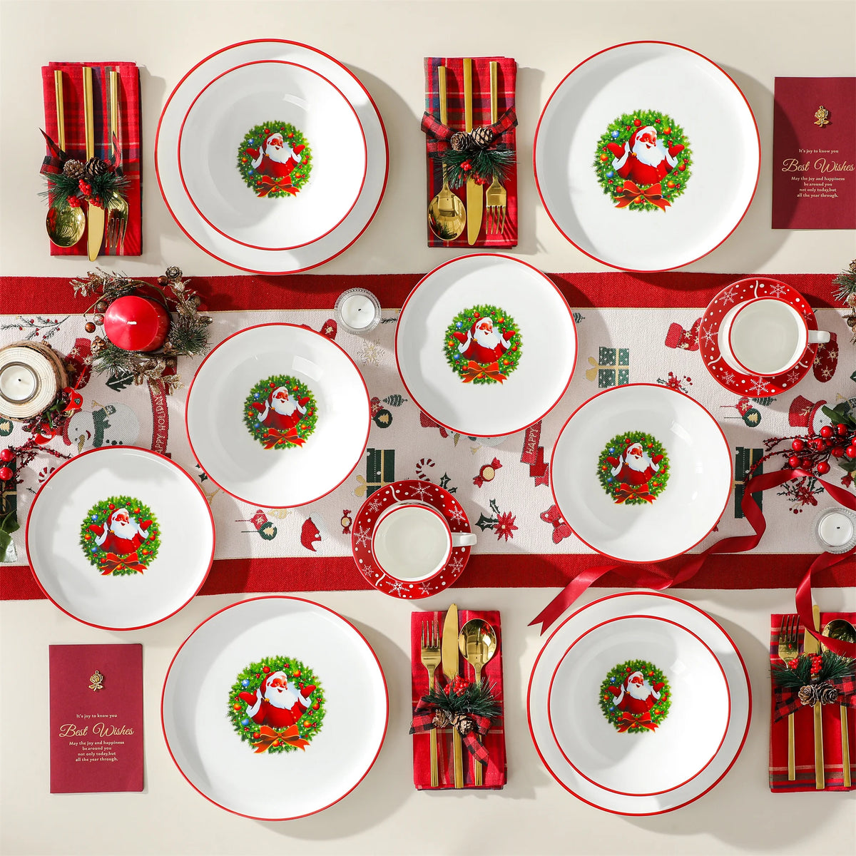 MALACASA Ceramic Christmas Dinnerware Set With Plates And Cups