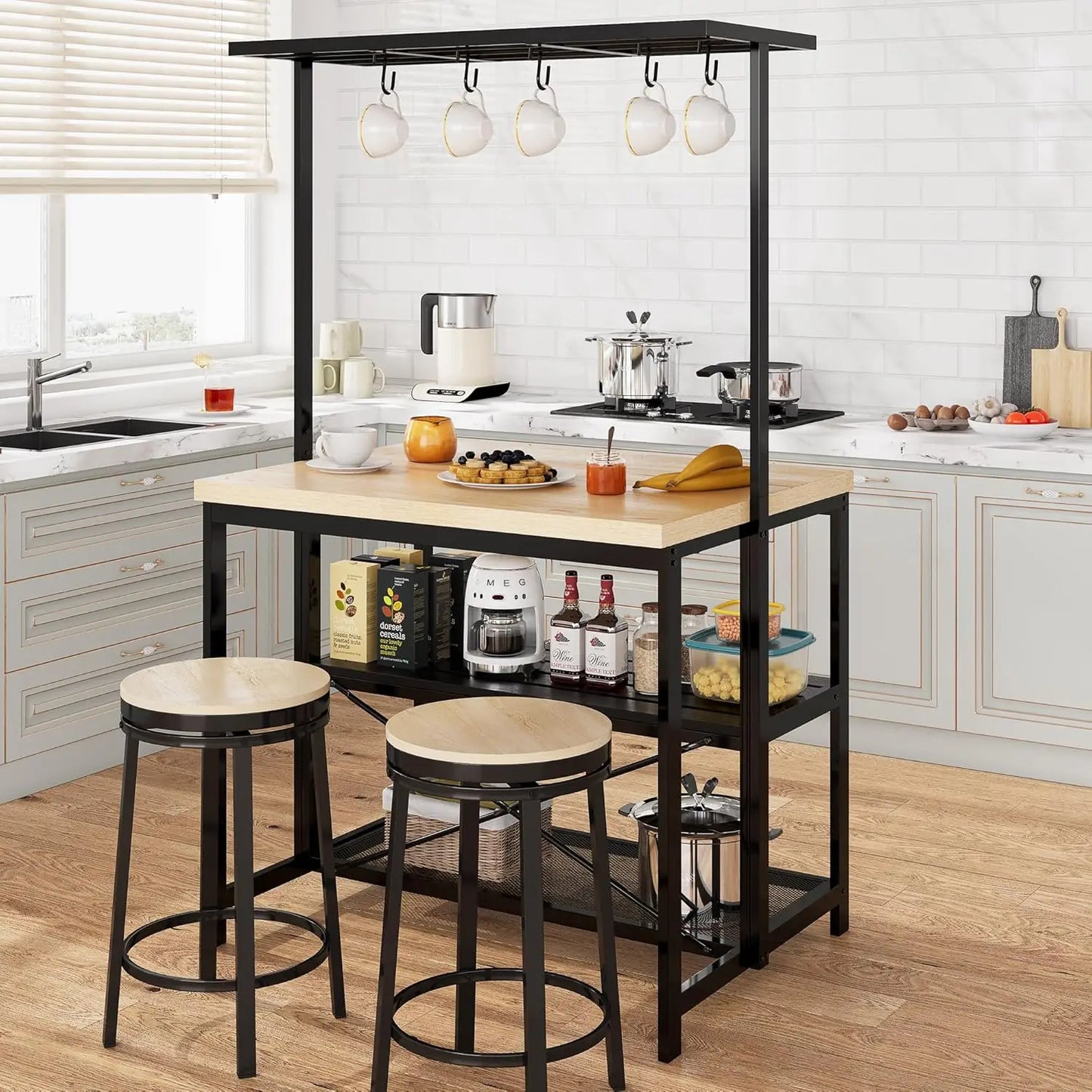 HiMISSH Kitchen Island With Storage And Power Outlets
