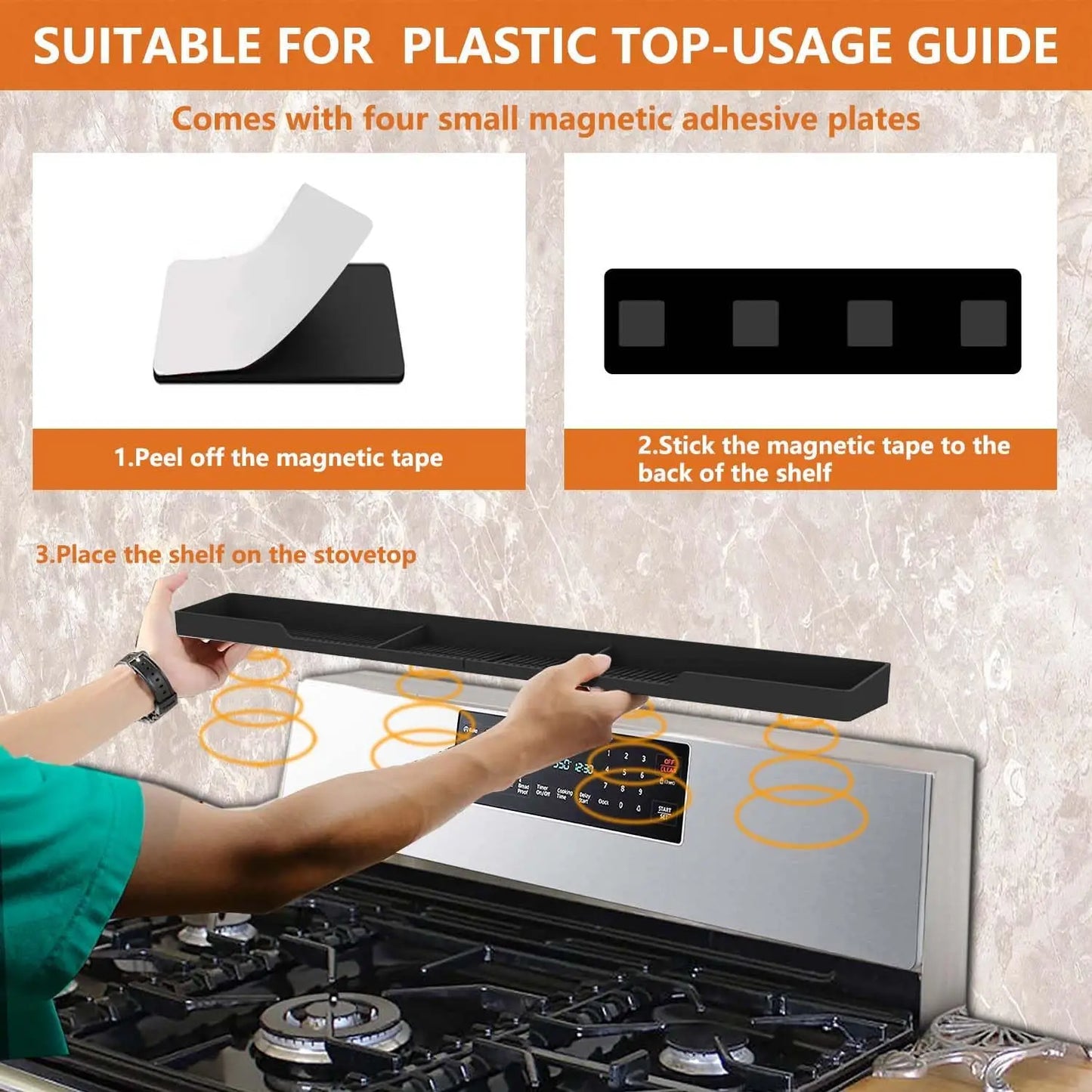 Magnetic Stove Top Shelf With 3 Partitions For Kitchen Organization