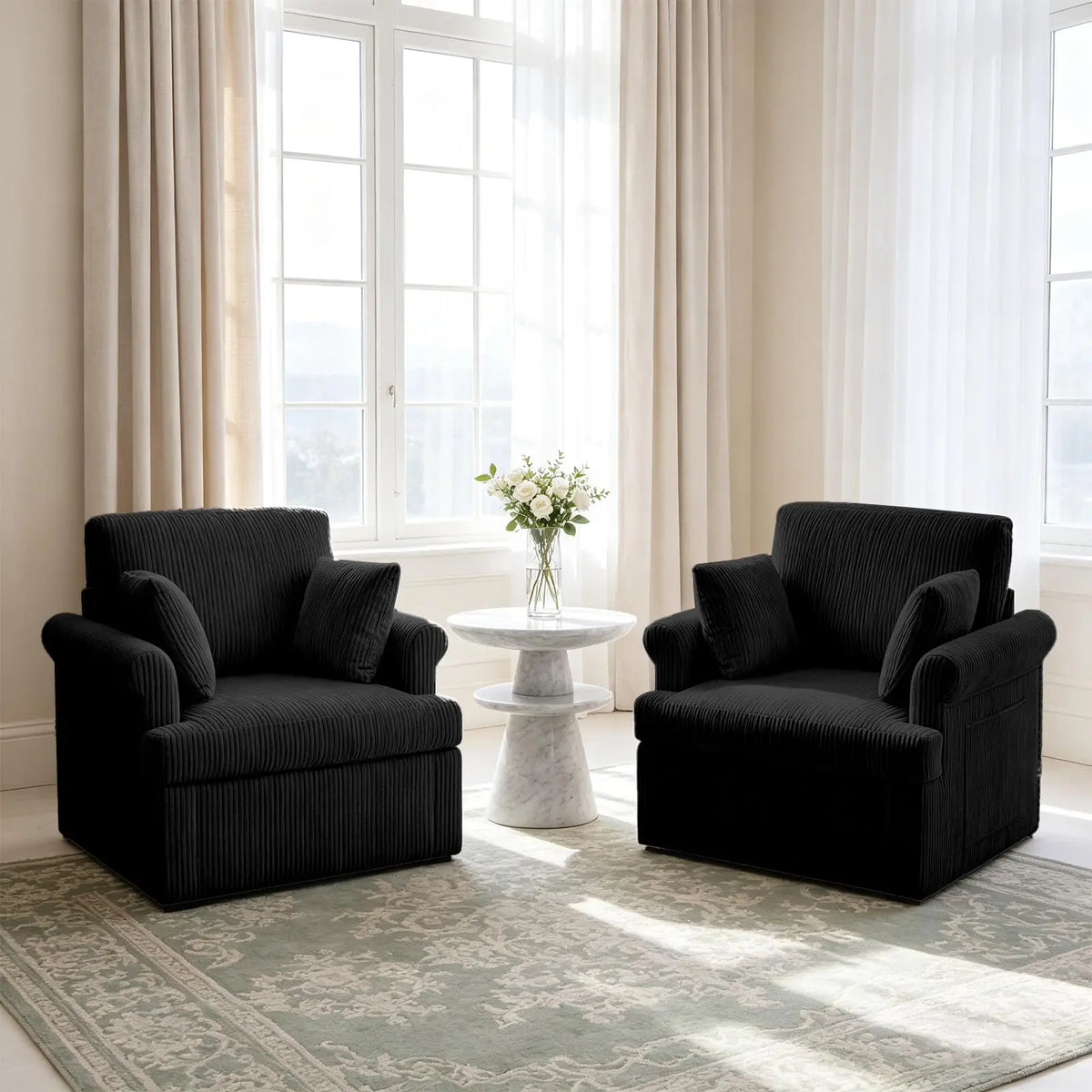 HiMISS Swivel Accent Chair With Pillows And Storage Pockets
