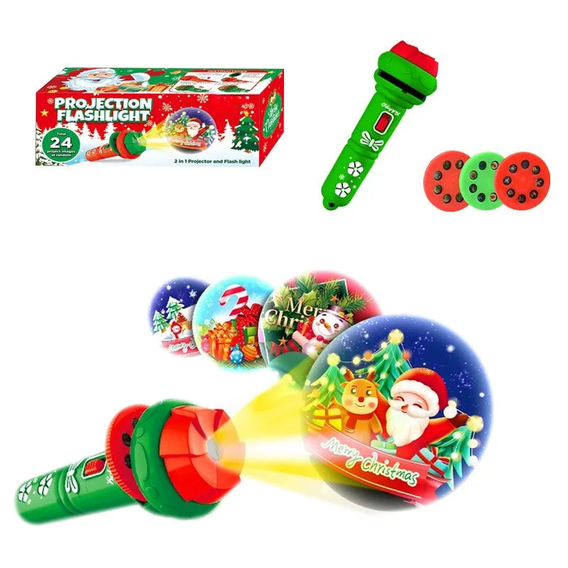 Christmas Projection Flashlight Toy, 24 Holiday Pattern Projector for Kids