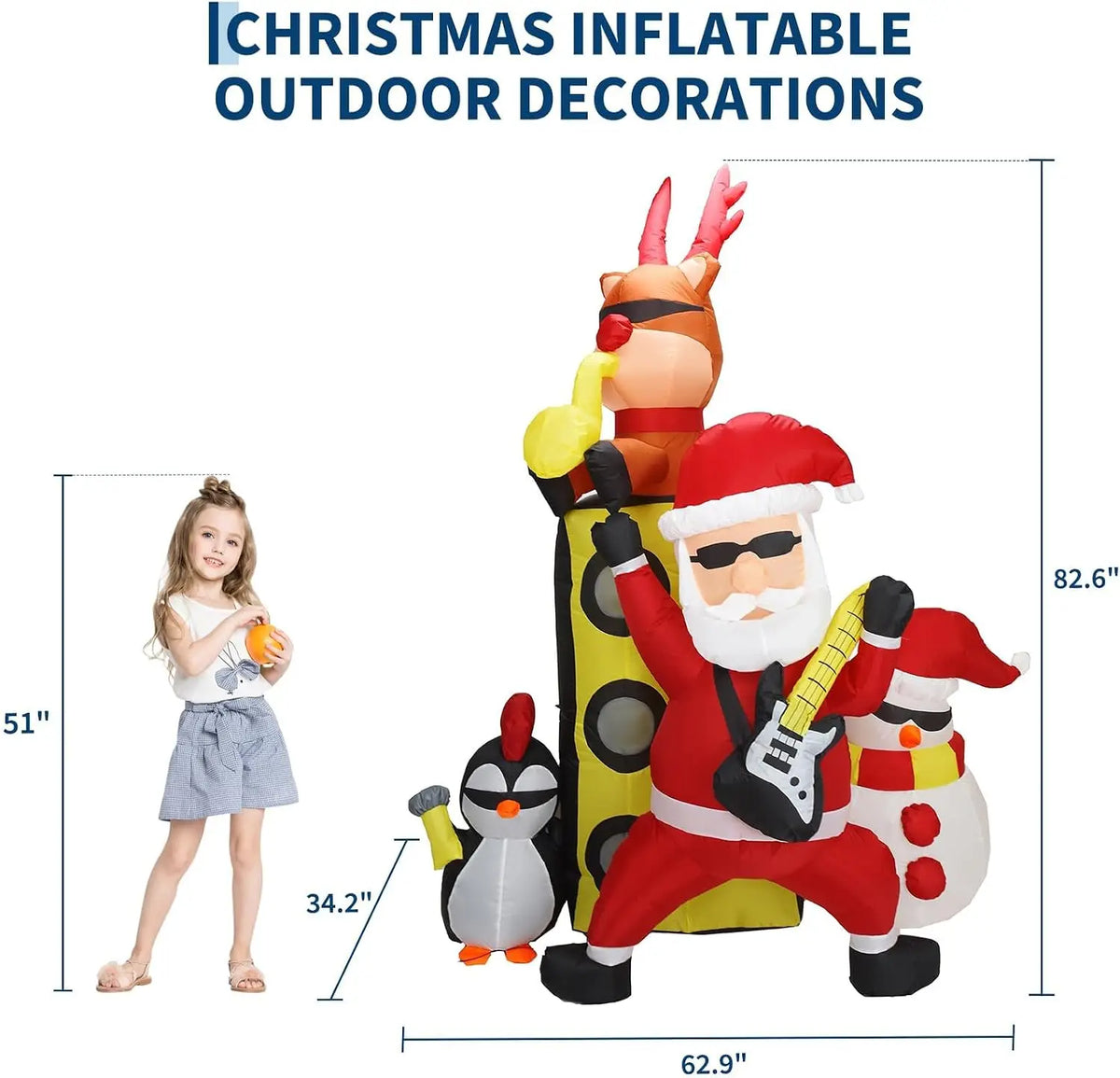 Christmas Inflatable Musical Band With Santa Reindeer Snowman Penguin Led Home Decor
