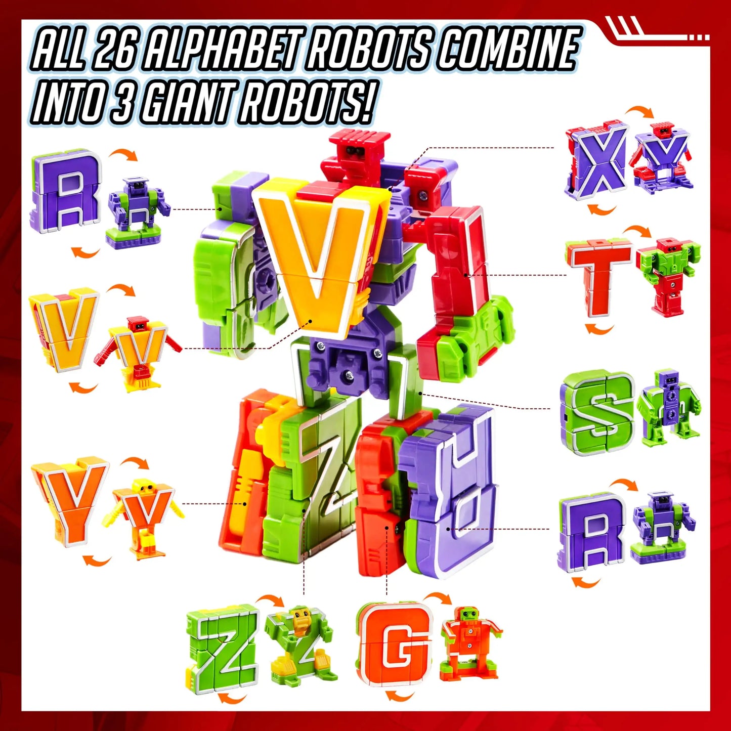 Joyfy Alphabots 26-Piece STEM Transforming Robots Toy