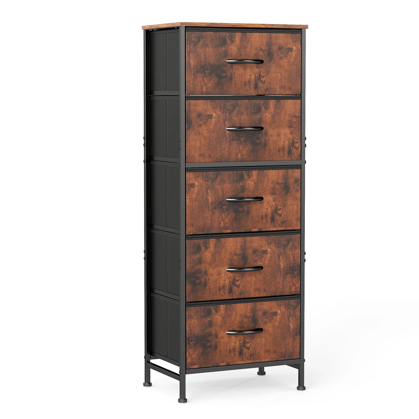 JHK Dresser With 5 Fabric Drawers Nightstand Wardrobe Steel Frame