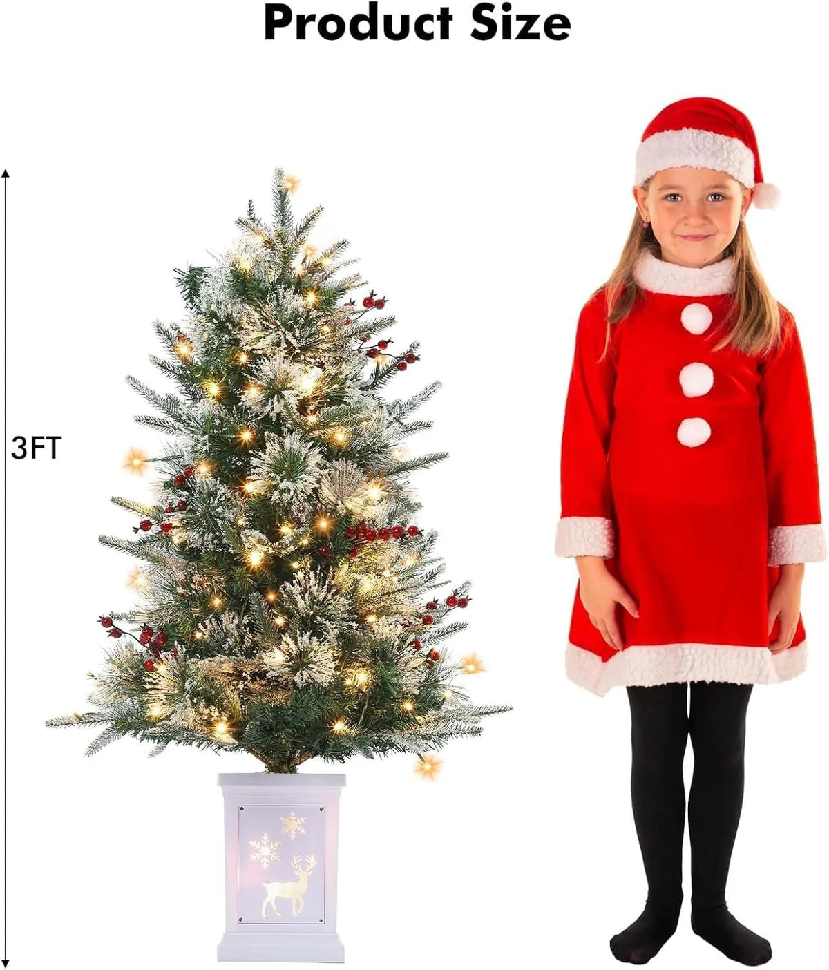 ANIXOL Pre Lit Snow Flocked Artificial Christmas Tree With Elk Base