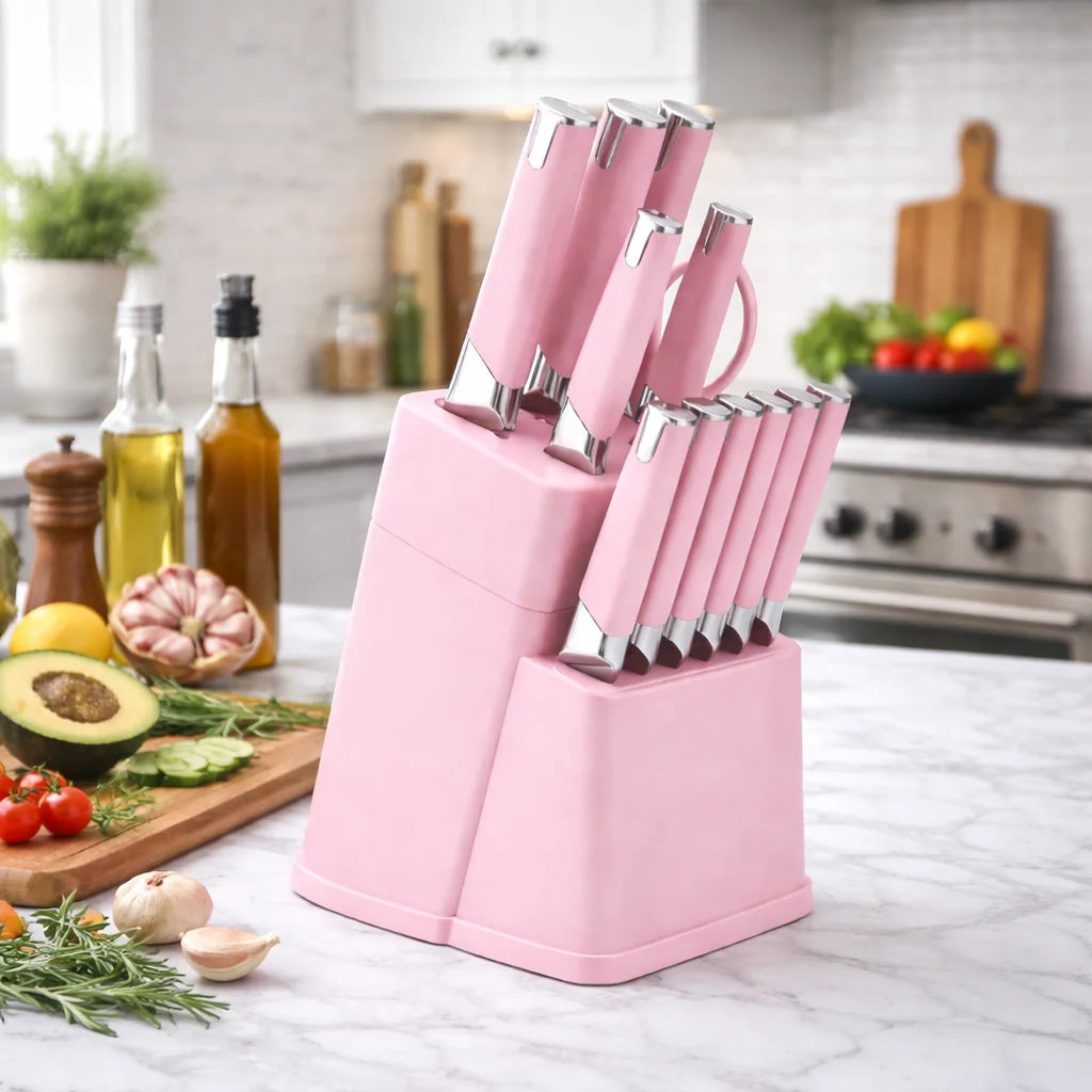 Professional Kitchen Knife Block Set With 6 Steak Knives Nonstick