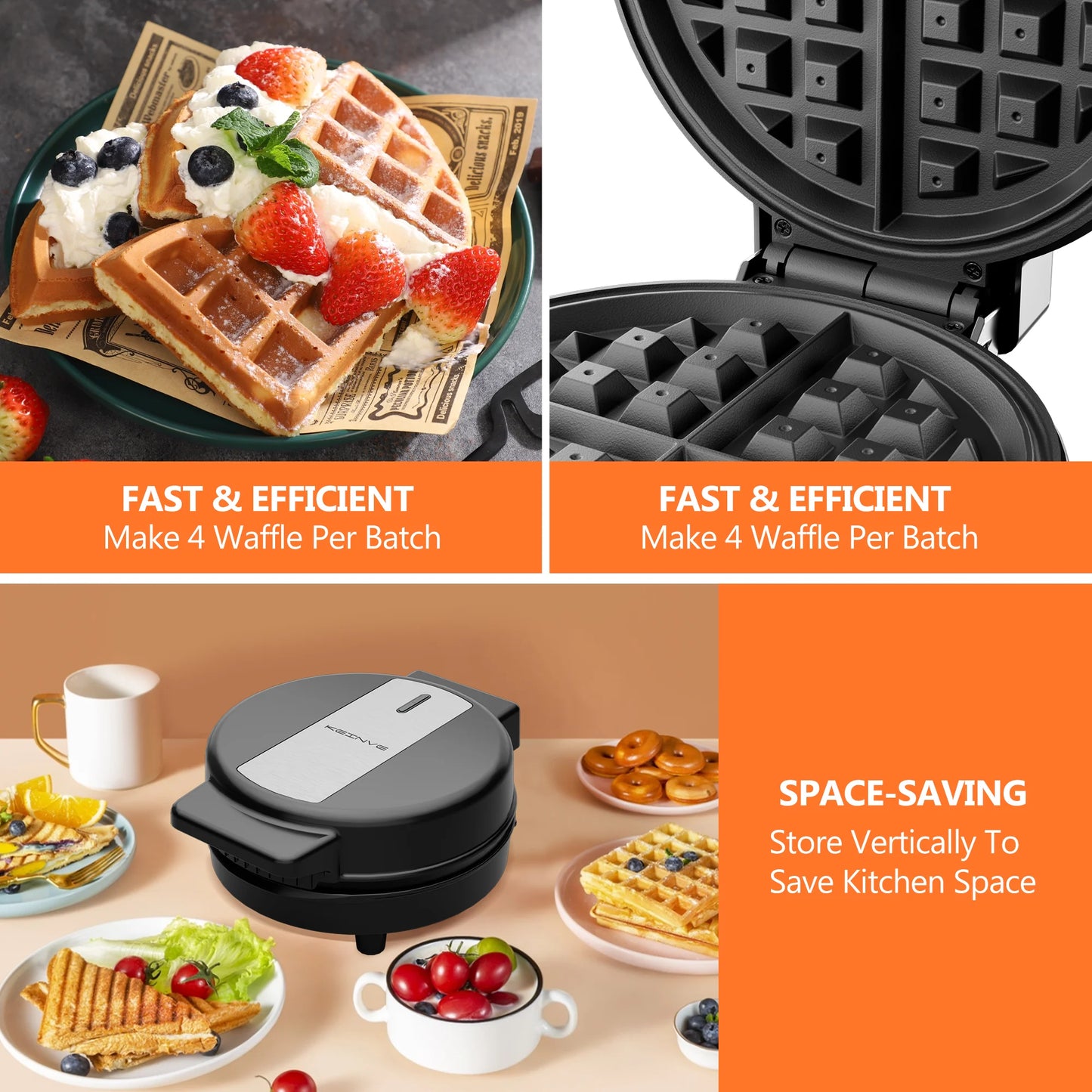 CACHOO Electric Nonstick Waffle Maker Belgian Breakfast Time Saver