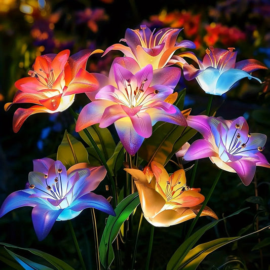 Solar Garden Light Outdoor Blooming Lily Solar Flower Outdoor Waterproof Landscape Lamp for Yard Patio Flowerbed Christmas Decor