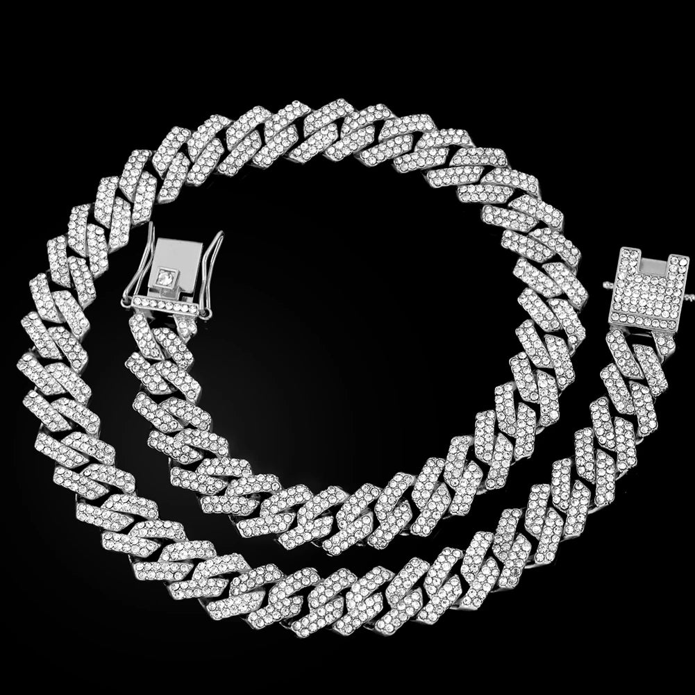Unisex Cuban Chain Necklace Ice Frozen Diamond Shaped Hip Hop