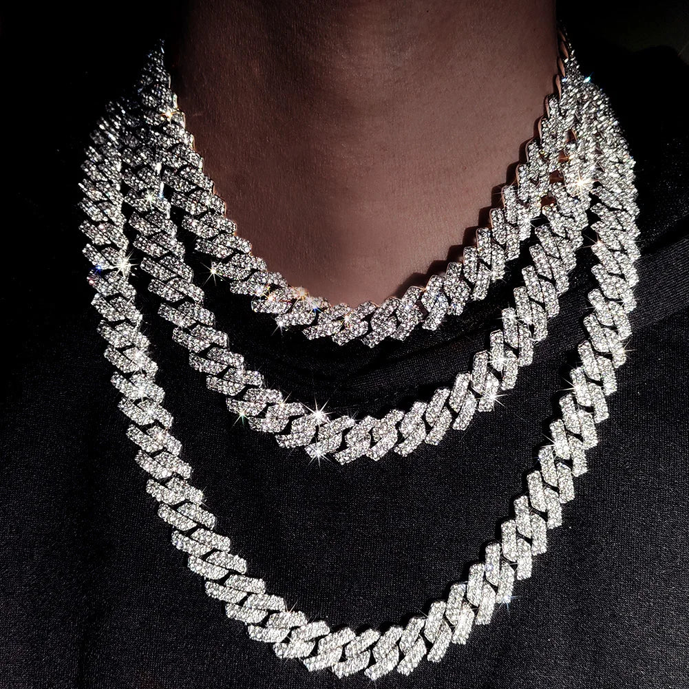 Unisex Cuban Chain Necklace Ice Frozen Diamond Shaped Hip Hop