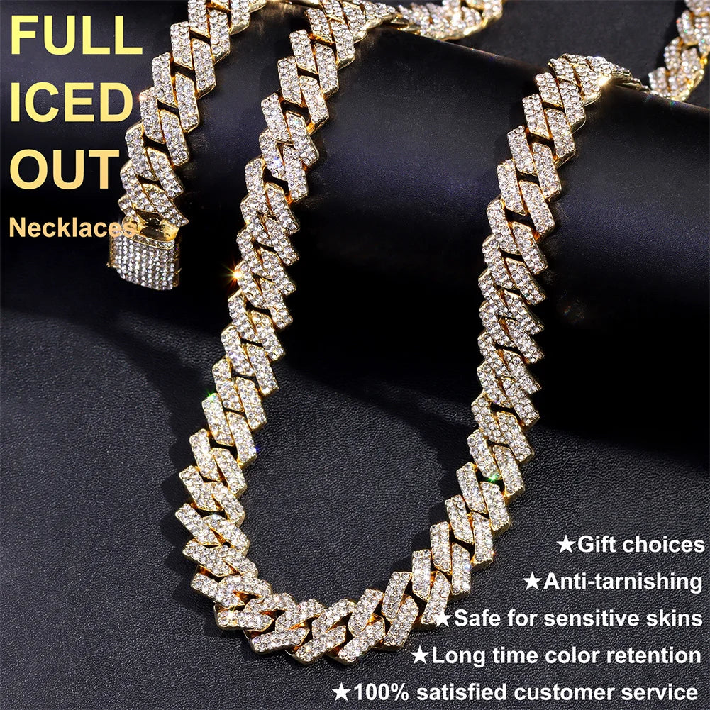Unisex Cuban Chain Necklace Ice Frozen Diamond Shaped Hip Hop