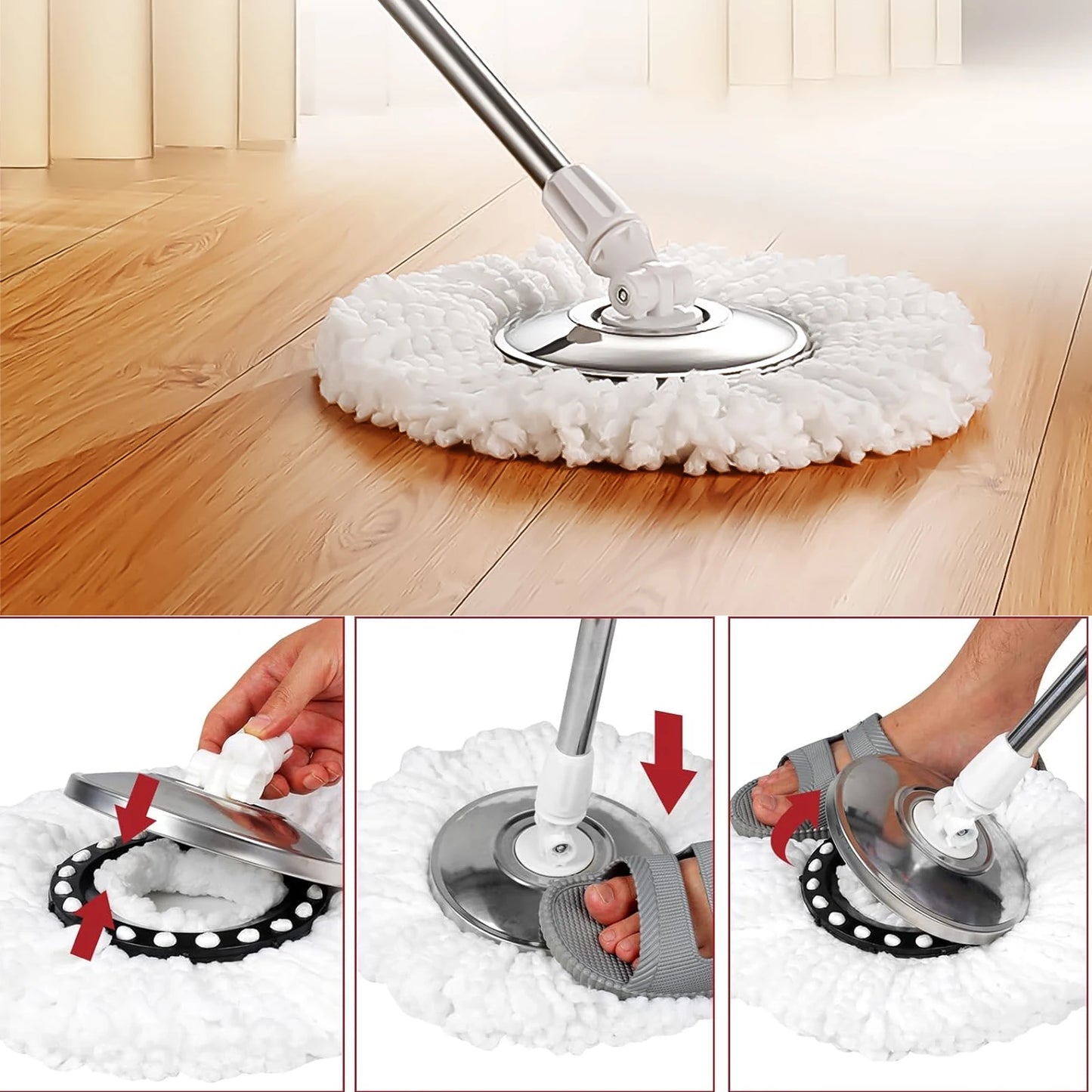 Stainless Steel Extendable Mop Handle With 2 Mop Heads
