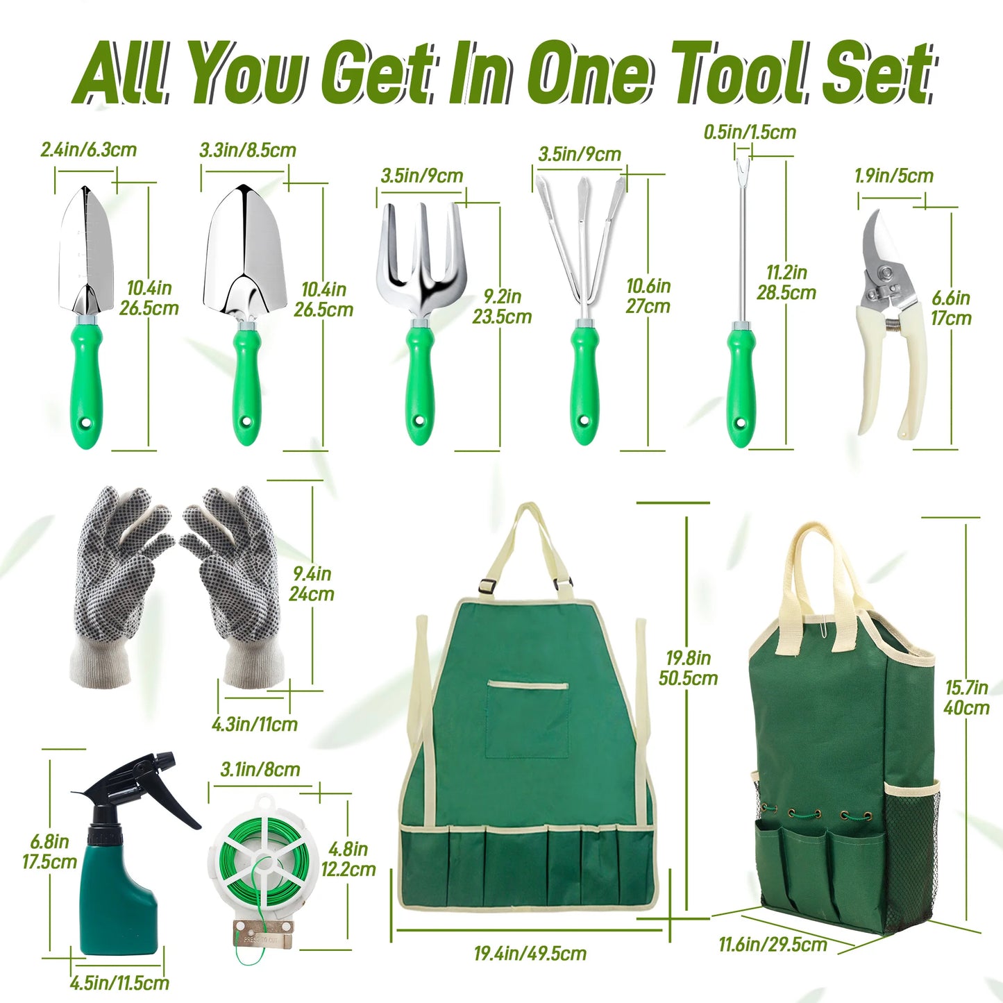 11 Piece Garden Tool Set With Organizer Handbag For Pruning