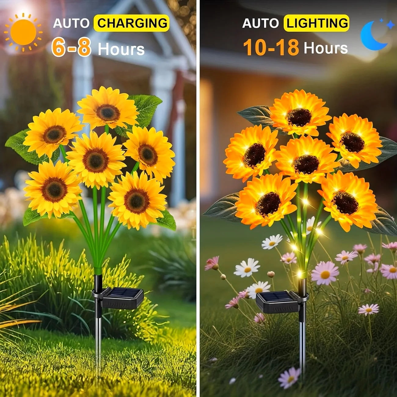Solar Sunflower Lights Outdoor Decor Waterproof Auto On Off