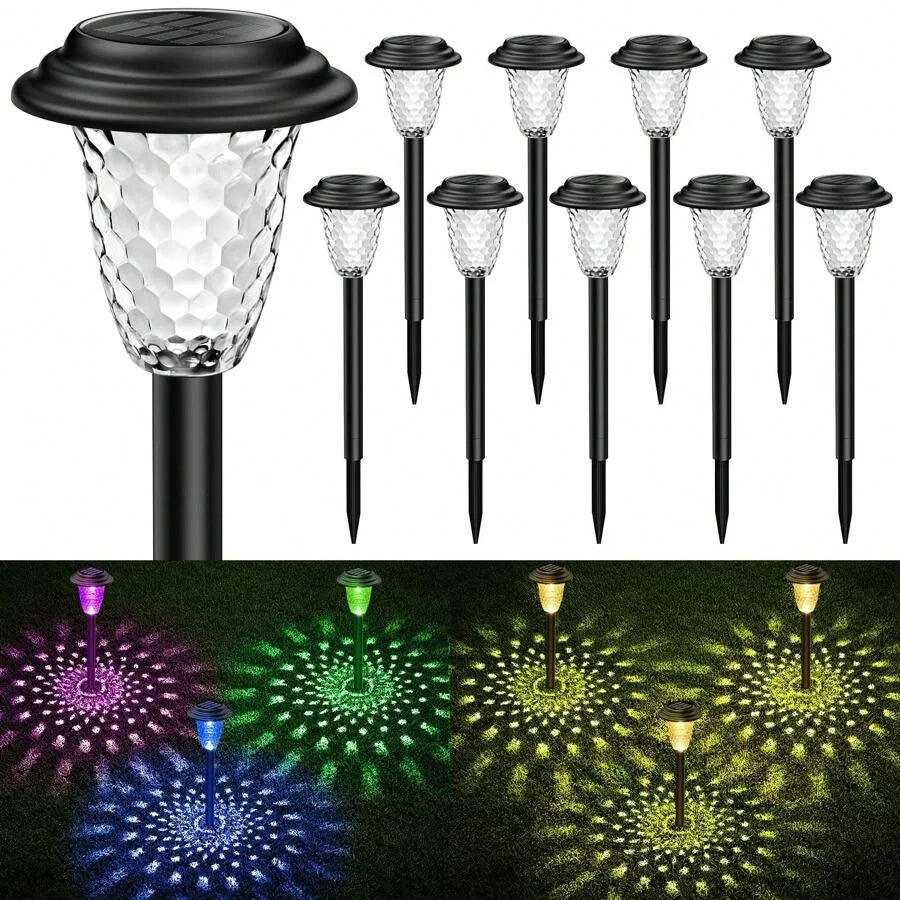 Solar RGB Color Changing Pathway Lights Warm White Outdoor Waterproof