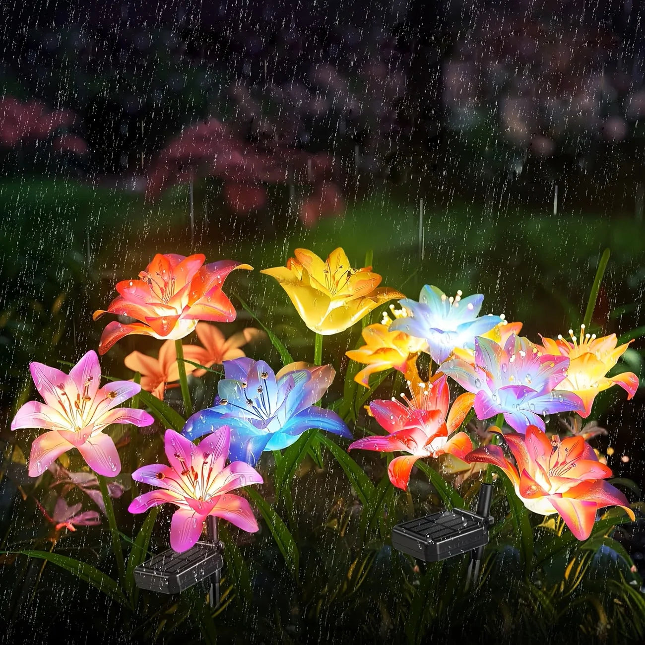 Solar Garden Light Outdoor Blooming Lily Solar Flower Outdoor Waterproof Landscape Lamp for Yard Patio Flowerbed Christmas Decor