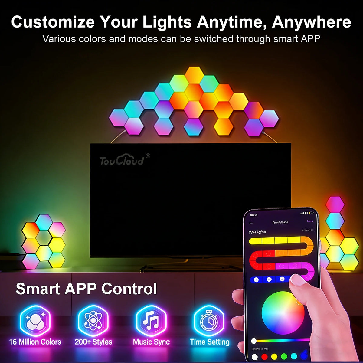 Smart RGB Hexagonal Wall Panels With App Remote Music Control