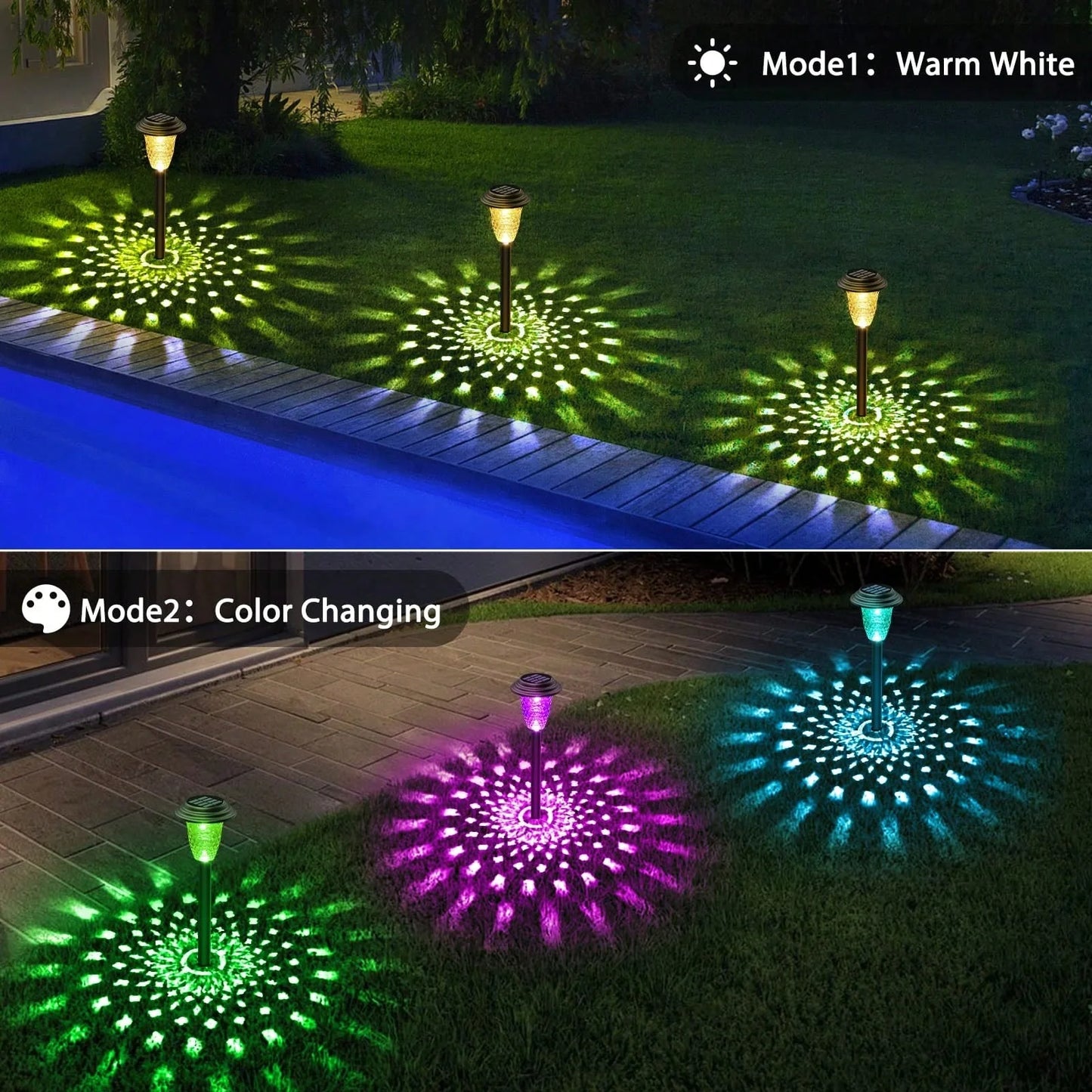 Solar RGB Color Changing Pathway Lights Warm White Outdoor Waterproof