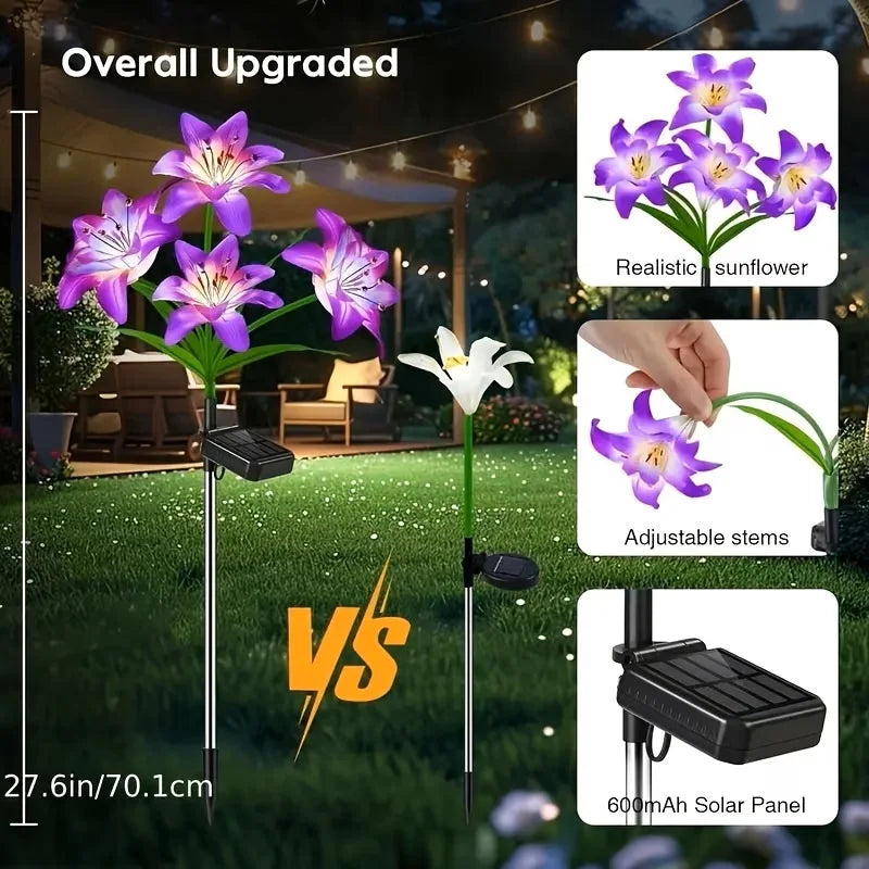 Solar Garden Light Outdoor Blooming Lily Solar Flower Outdoor Waterproof Landscape Lamp for Yard Patio Flowerbed Christmas Decor